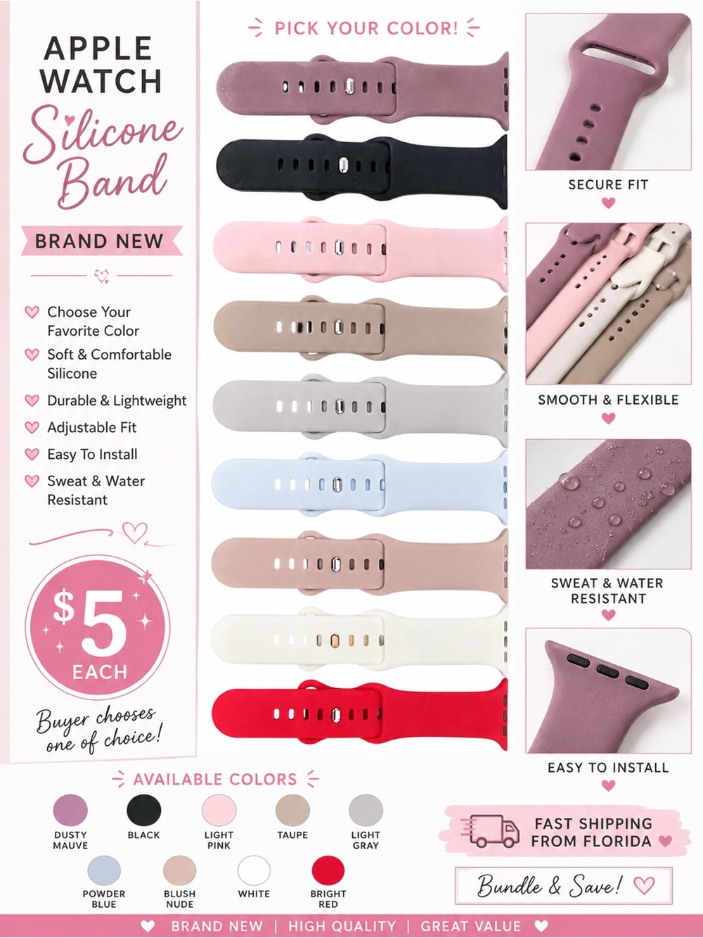 Apple Watch Silicone Sport Band | Brand New | Choose Your Color | $5 Each
